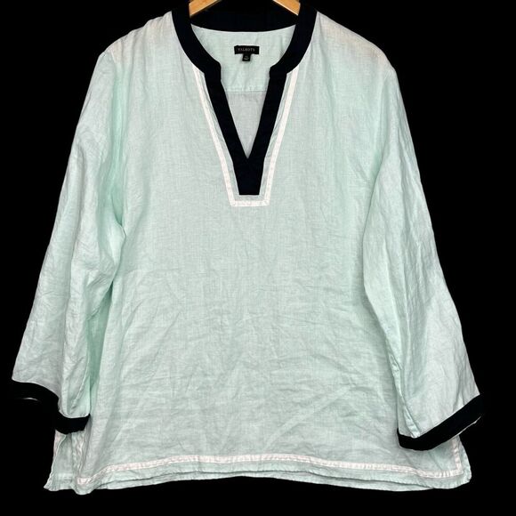 Talbots Top Shirt Linen Womens Mint Green Size XL Long Sleeve Classic Summer - Picture 2 of 11
